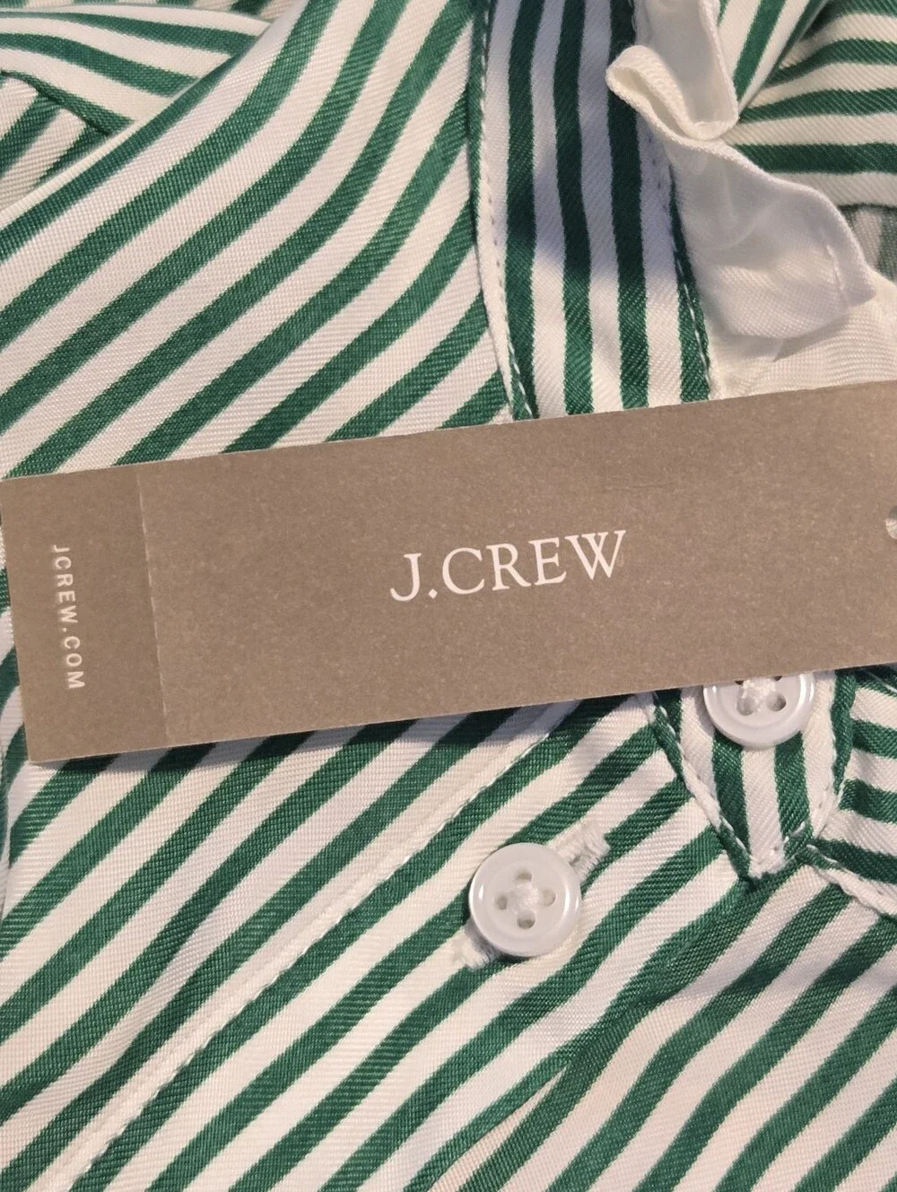 J Crew Womens Kelly Green Striped Cupro Blend Ruffle Trim Button Up Shirt Small